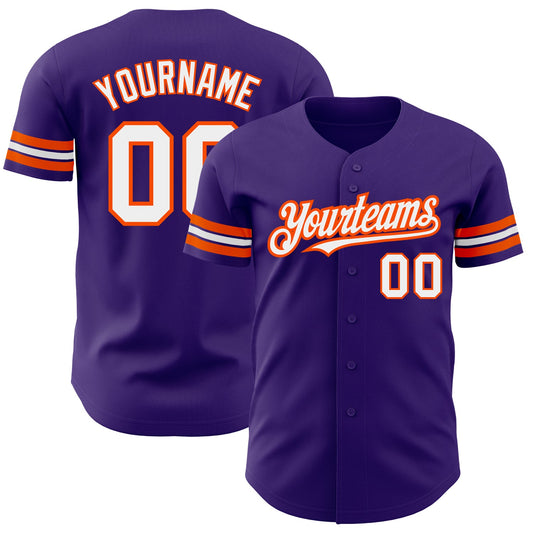 Custom Purple White-Orange Authentic Baseball Jersey - Sky-Custom
