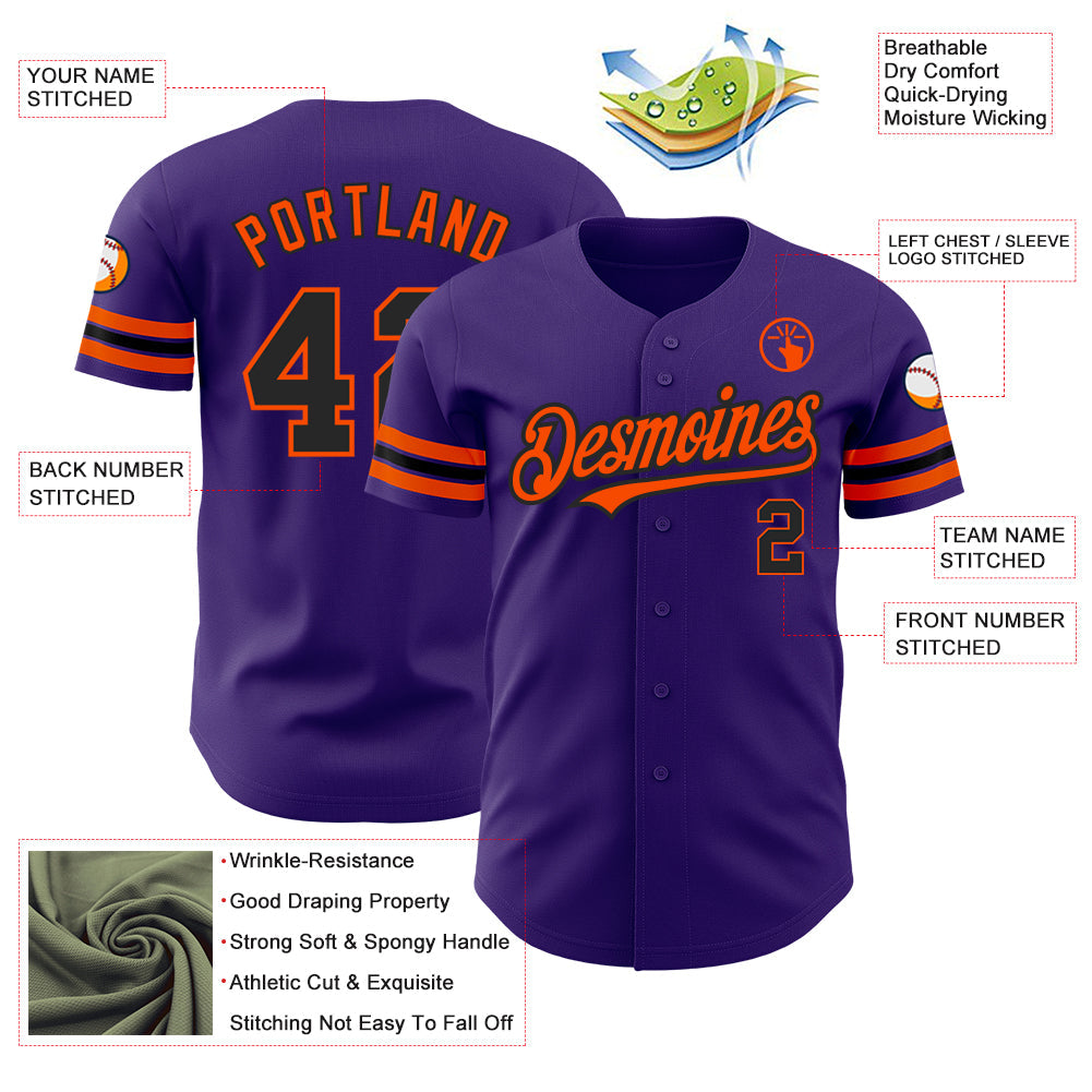 Custom Purple Black-Orange Authentic Baseball Jersey - Sky-Custom