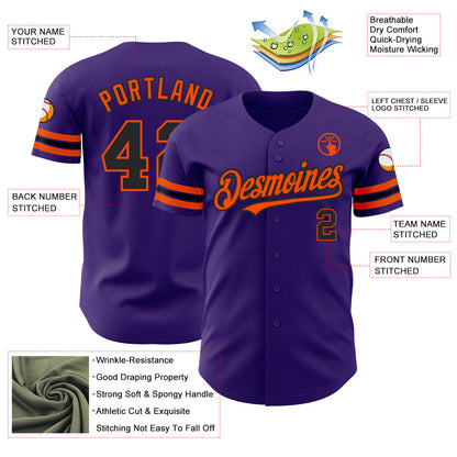 Custom Purple Black-Orange Authentic Baseball Jersey - Sky-Custom