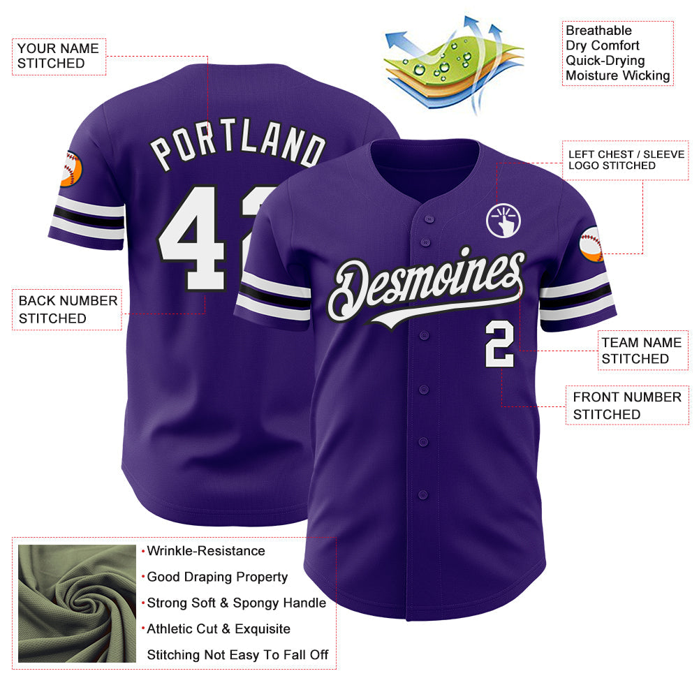 Custom Purple White-Black Authentic Baseball Jersey - Sky-Custom
