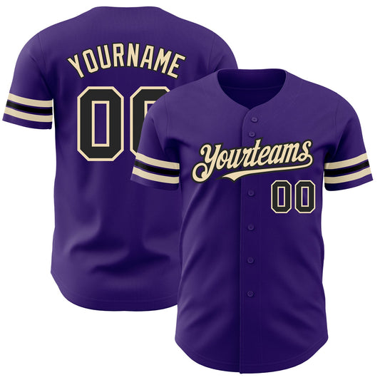 Custom Purple Black-City Cream Authentic Baseball Jersey - Sky-Custom