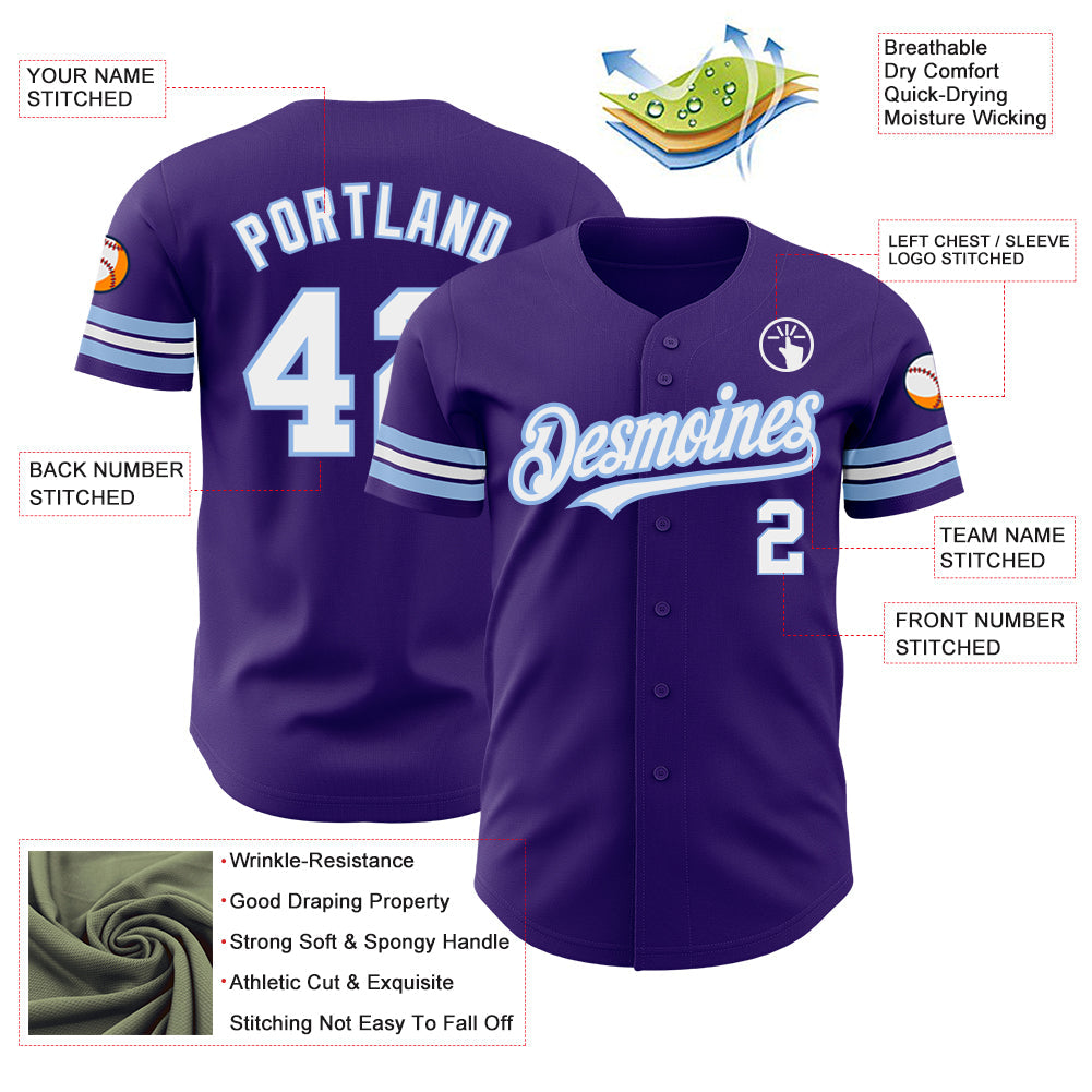 Custom Purple White-Light Blue Authentic Baseball Jersey - Sky-Custom