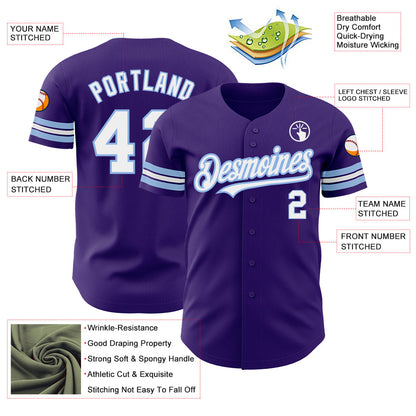 Custom Purple White-Light Blue Authentic Baseball Jersey - Sky-Custom
