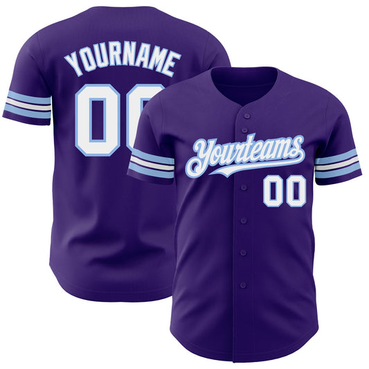 Custom Purple White-Light Blue Authentic Baseball Jersey - Sky-Custom