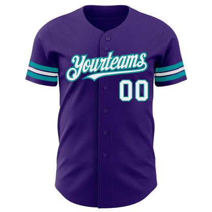 Custom Purple White-Teal Authentic Baseball Jersey - Sky-Custom