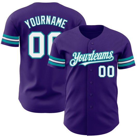 Custom Purple White-Teal Authentic Baseball Jersey - Sky-Custom
