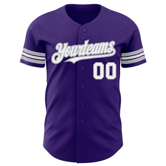 Custom Purple White-Gray Authentic Baseball Jersey - Sky-Custom