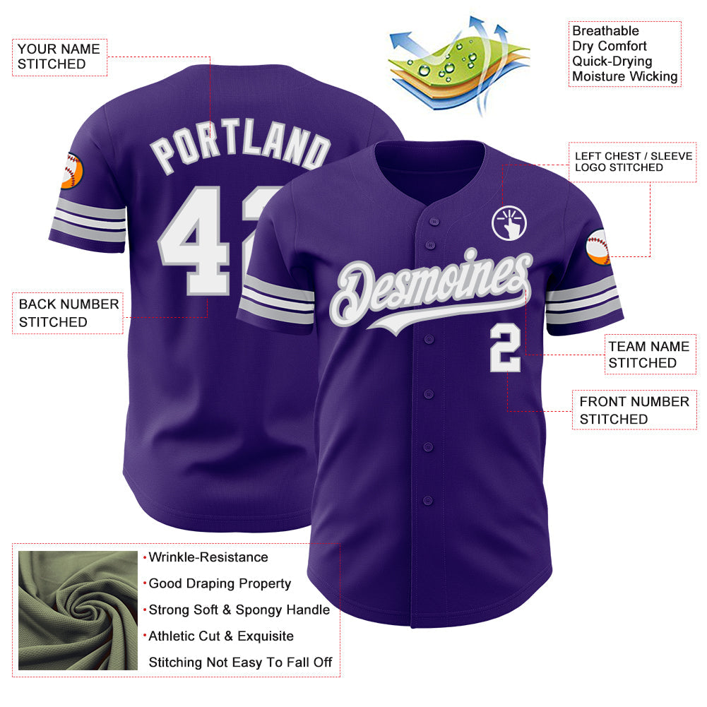 Custom Purple White-Gray Authentic Baseball Jersey - Sky-Custom