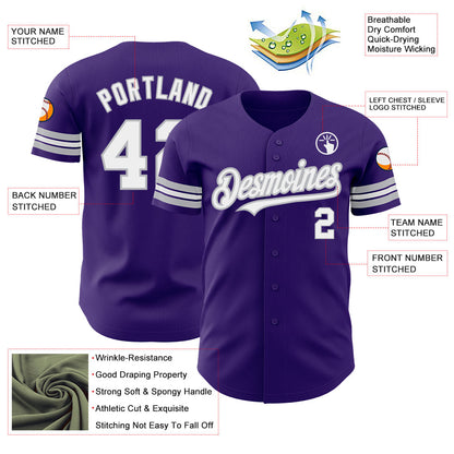Custom Purple White-Gray Authentic Baseball Jersey - Sky-Custom