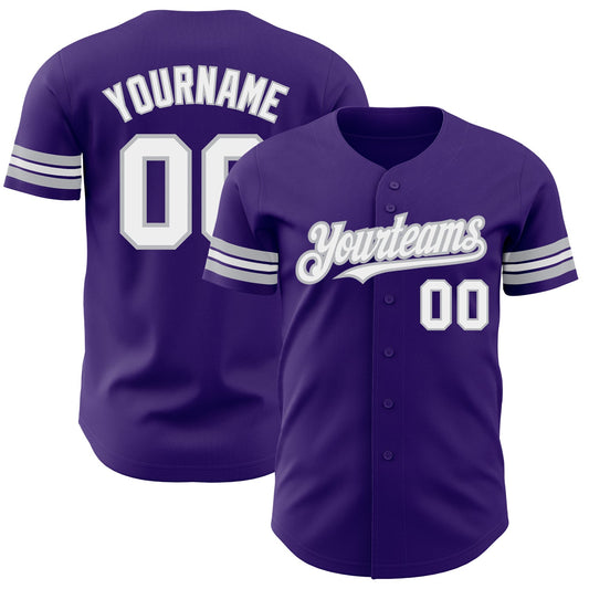 Custom Purple White-Gray Authentic Baseball Jersey - Sky-Custom