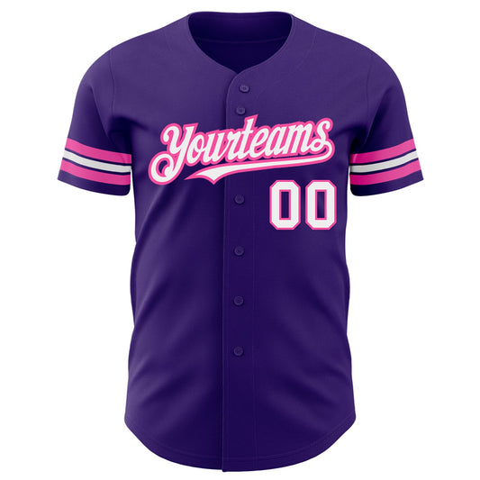 Custom Purple White-Pink Authentic Baseball Jersey - Sky-Custom