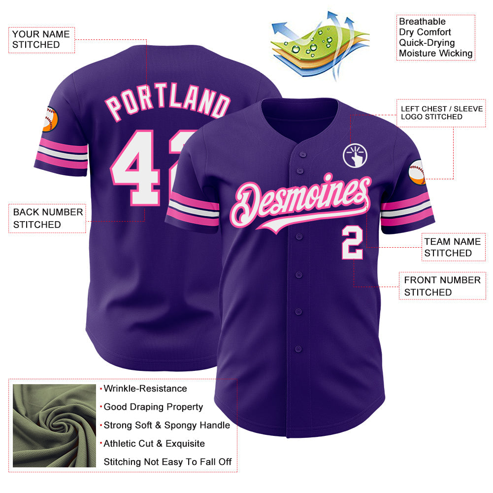 Custom Purple White-Pink Authentic Baseball Jersey - Sky-Custom