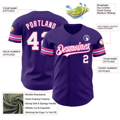 Custom Purple White-Pink Authentic Baseball Jersey - Sky-Custom