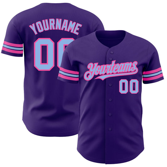 Custom Purple Light Blue-Pink Authentic Baseball Jersey - Sky-Custom