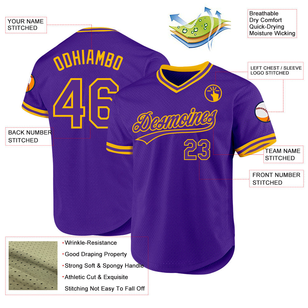 Custom Purple Gold Authentic Throwback Baseball Jersey - Sky-Custom