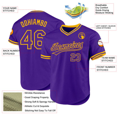 Custom Purple Gold Authentic Throwback Baseball Jersey - Sky-Custom