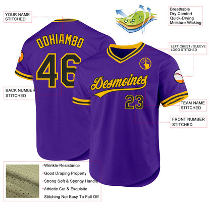 Custom Purple Black-Gold Authentic Throwback Baseball Jersey - Sky-Custom