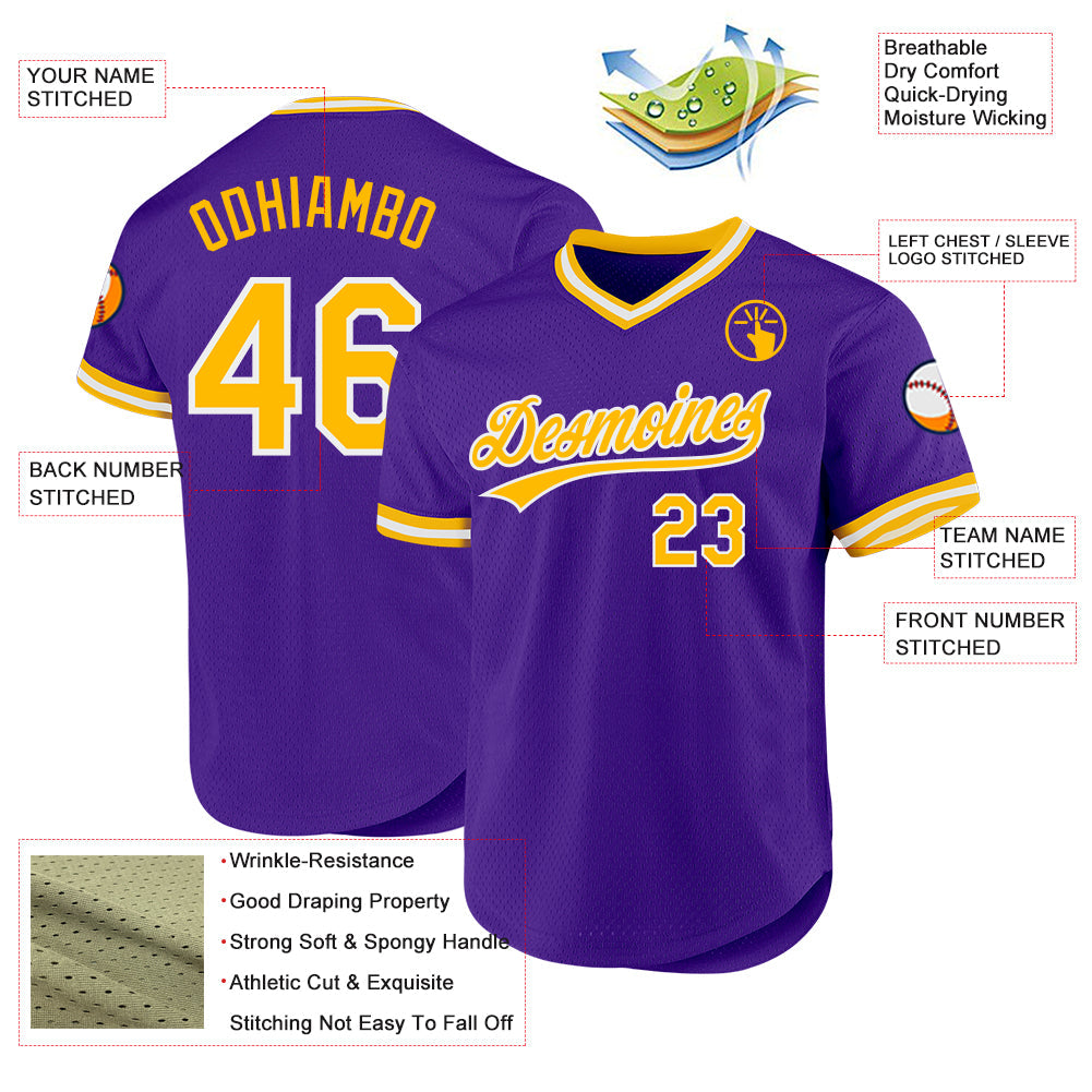 Custom Purple Gold-White Authentic Throwback Baseball Jersey - Sky-Custom
