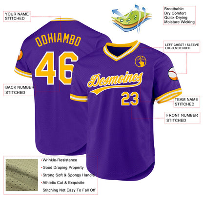 Custom Purple Gold-White Authentic Throwback Baseball Jersey - Sky-Custom