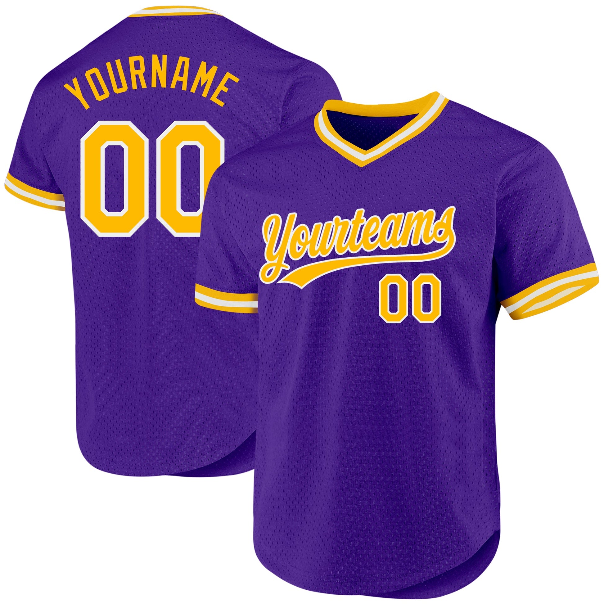 Custom Purple Gold-White Authentic Throwback Baseball Jersey - Sky-Custom