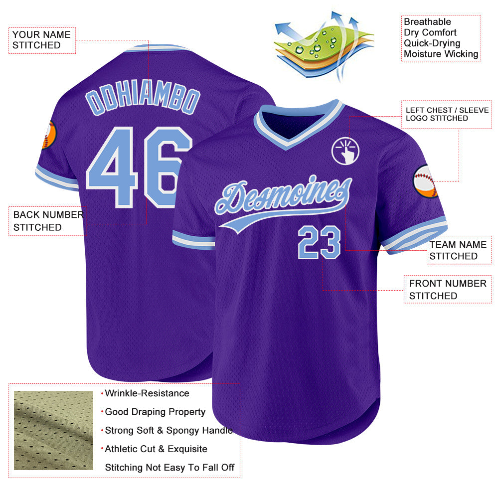 Custom Purple Light Blue-White Authentic Throwback Baseball Jersey - Sky-Custom