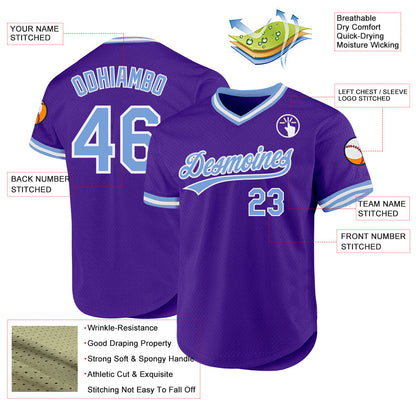 Custom Purple Light Blue-White Authentic Throwback Baseball Jersey - Sky-Custom