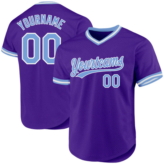 Custom Purple Light Blue-White Authentic Throwback Baseball Jersey - Sky-Custom