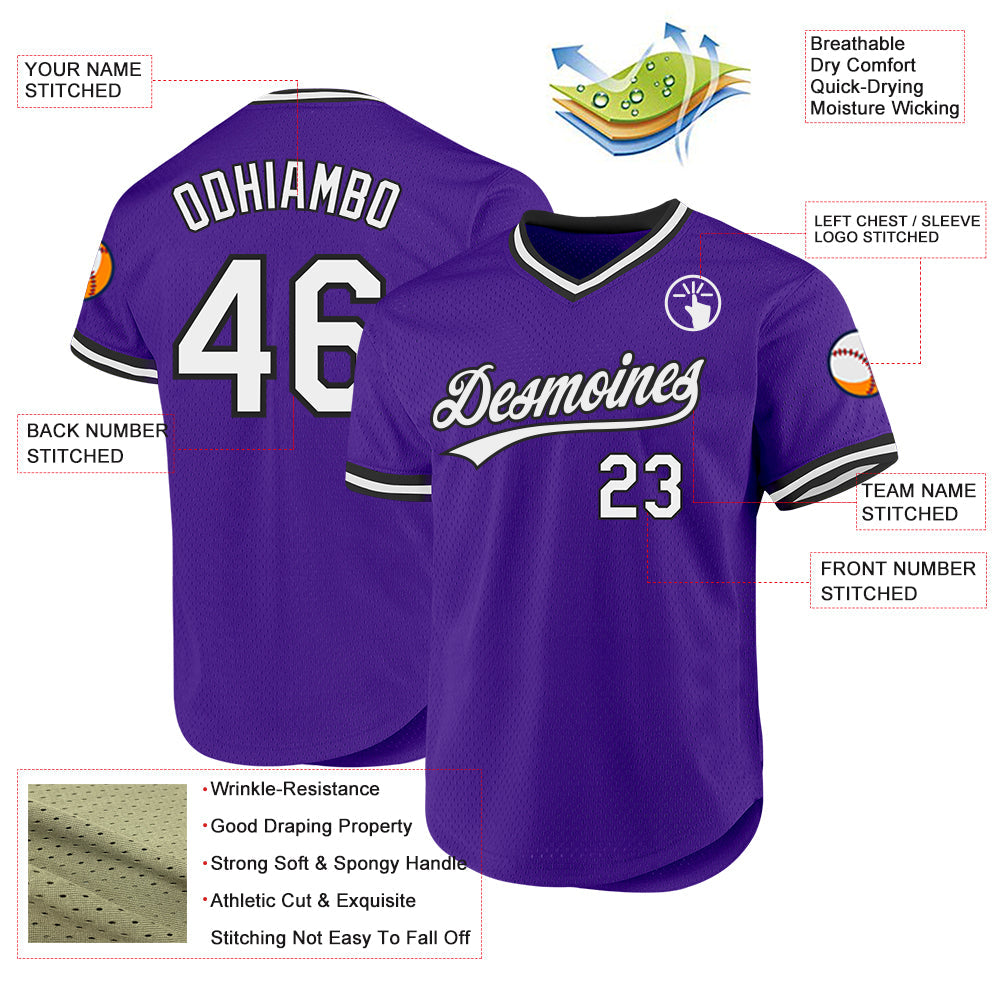 Custom Purple White-Black Authentic Throwback Baseball Jersey - Sky-Custom