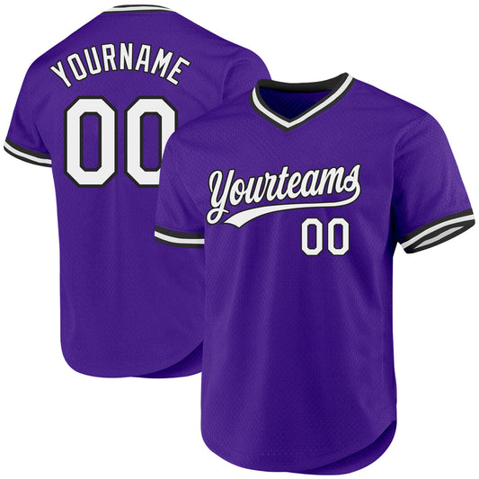 Custom Purple White-Black Authentic Throwback Baseball Jersey - Sky-Custom