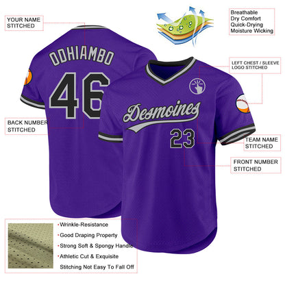 Custom Purple Black-Gray Authentic Throwback Baseball Jersey - Sky-Custom