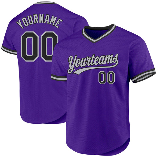 Custom Purple Black-Gray Authentic Throwback Baseball Jersey - Sky-Custom