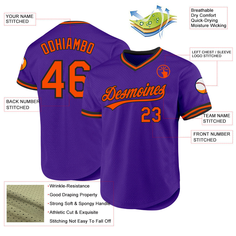 Custom Purple Orange-Black Authentic Throwback Baseball Jersey - Sky-Custom