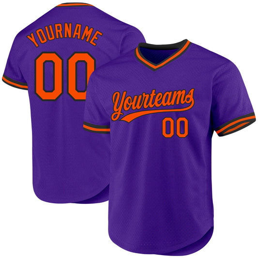 Custom Purple Orange-Black Authentic Throwback Baseball Jersey - Sky-Custom
