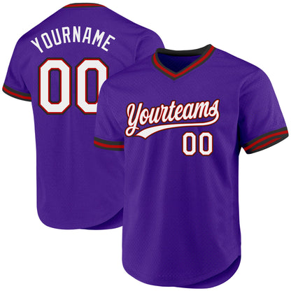 Custom Purple Red-Black Authentic Throwback Baseball Jersey - Sky-Custom