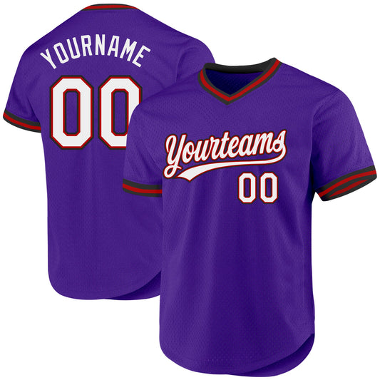 Custom Purple Red-Black Authentic Throwback Baseball Jersey - Sky-Custom
