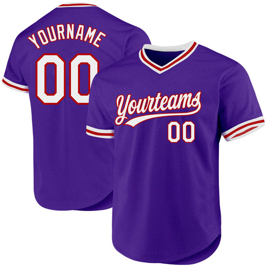 Custom Purple White-Red Authentic Throwback Baseball Jersey - Sky-Custom