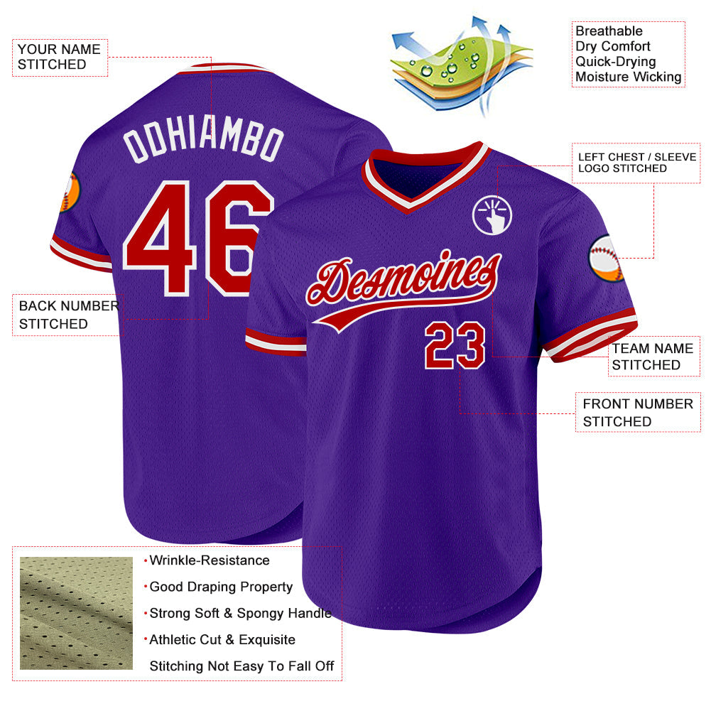 Custom Purple Red-White Authentic Throwback Baseball Jersey - Sky-Custom