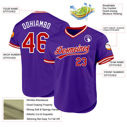 Custom Purple Red-White Authentic Throwback Baseball Jersey - Sky-Custom