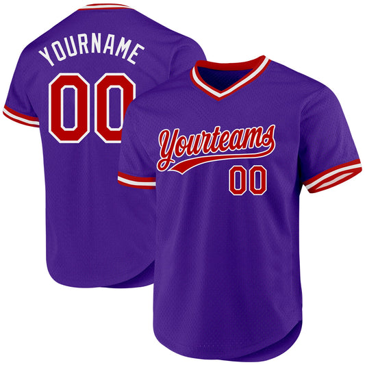 Custom Purple Red-White Authentic Throwback Baseball Jersey - Sky-Custom