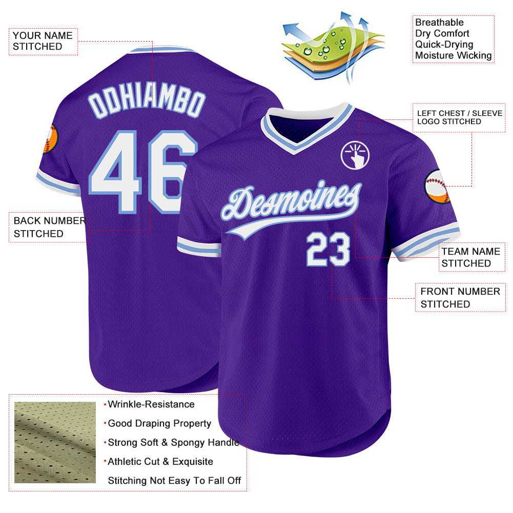 Custom Purple White-Light Blue Authentic Throwback Baseball Jersey - Sky-Custom