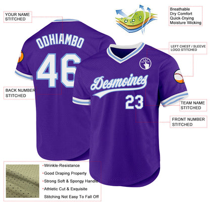 Custom Purple White-Light Blue Authentic Throwback Baseball Jersey - Sky-Custom