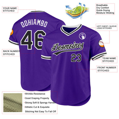 Custom Purple Black-White Authentic Throwback Baseball Jersey - Sky-Custom