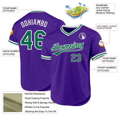 Custom Purple Kelly Green-White Authentic Throwback Baseball Jersey - Sky-Custom