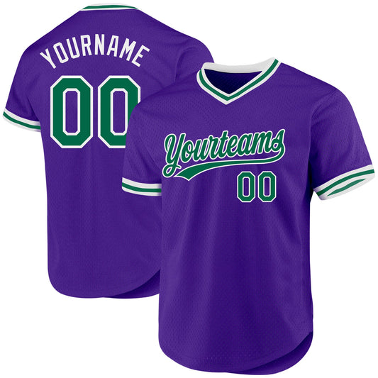 Custom Purple Kelly Green-White Authentic Throwback Baseball Jersey - Sky-Custom