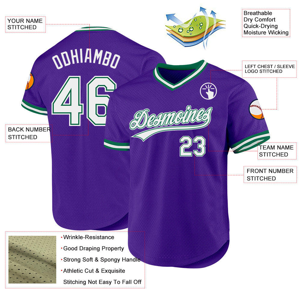 Custom Purple White-Kelly Green Authentic Throwback Baseball Jersey - Sky-Custom