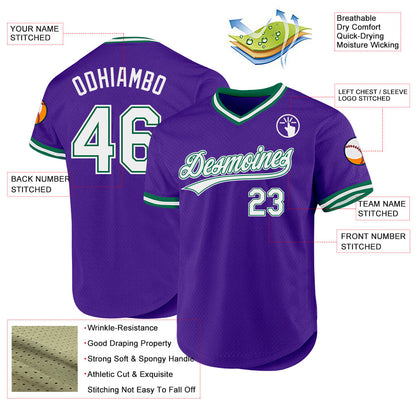 Custom Purple White-Kelly Green Authentic Throwback Baseball Jersey - Sky-Custom
