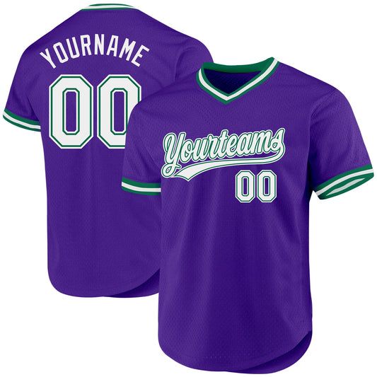 Custom Purple White-Kelly Green Authentic Throwback Baseball Jersey - Sky-Custom