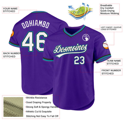Custom Purple Black-Teal Authentic Throwback Baseball Jersey - Sky-Custom