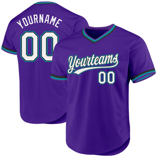 Custom Purple Black-Teal Authentic Throwback Baseball Jersey - Sky-Custom