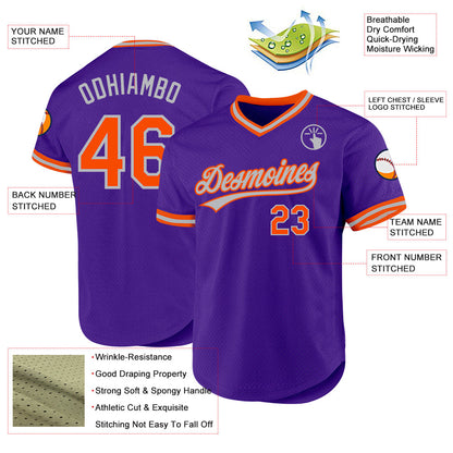 Custom Purple Orange-Gray Authentic Throwback Baseball Jersey - Sky-Custom